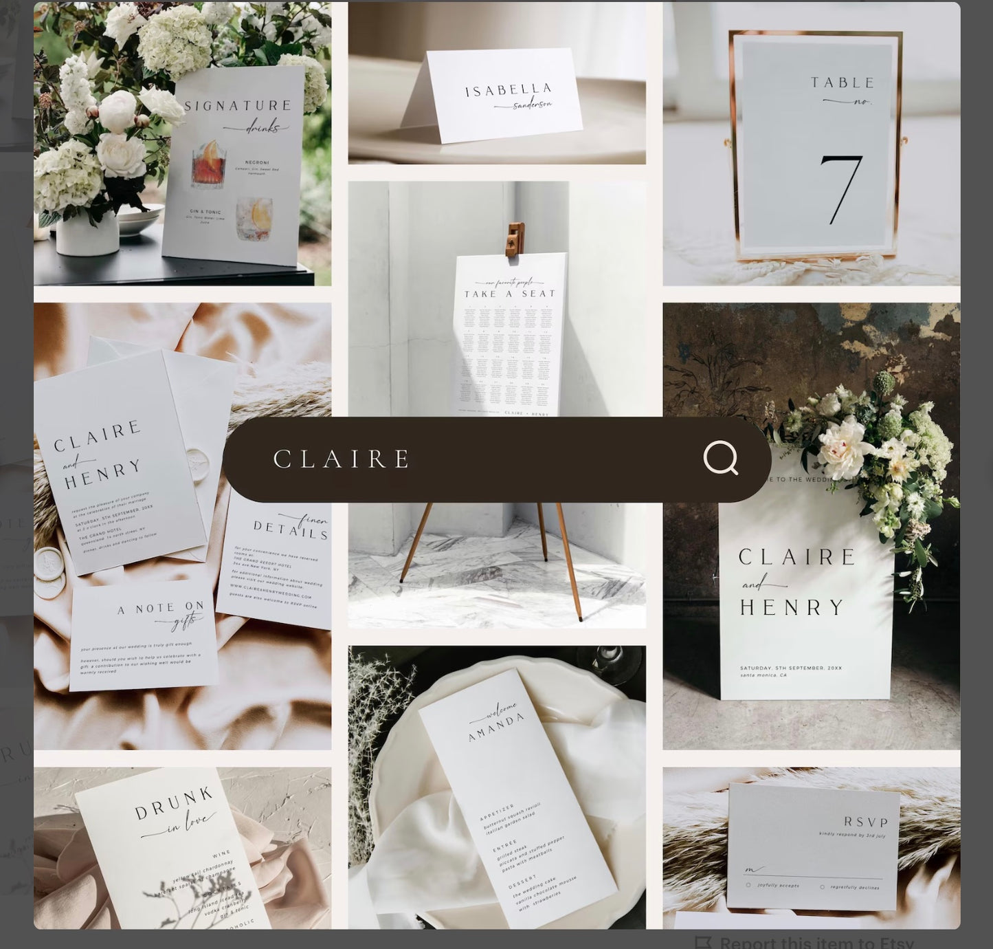 CLAIRE Minimal Modern Table Name Card