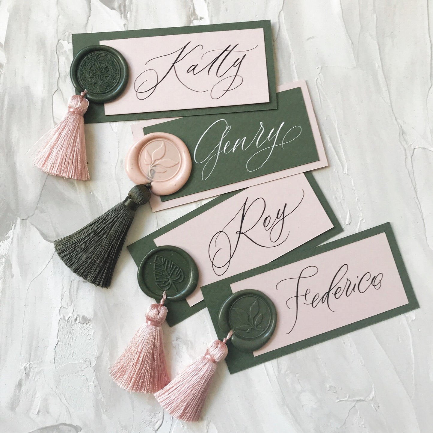 Custom Handwritten Calligraphy Table Card with Tassel and Wax Seal