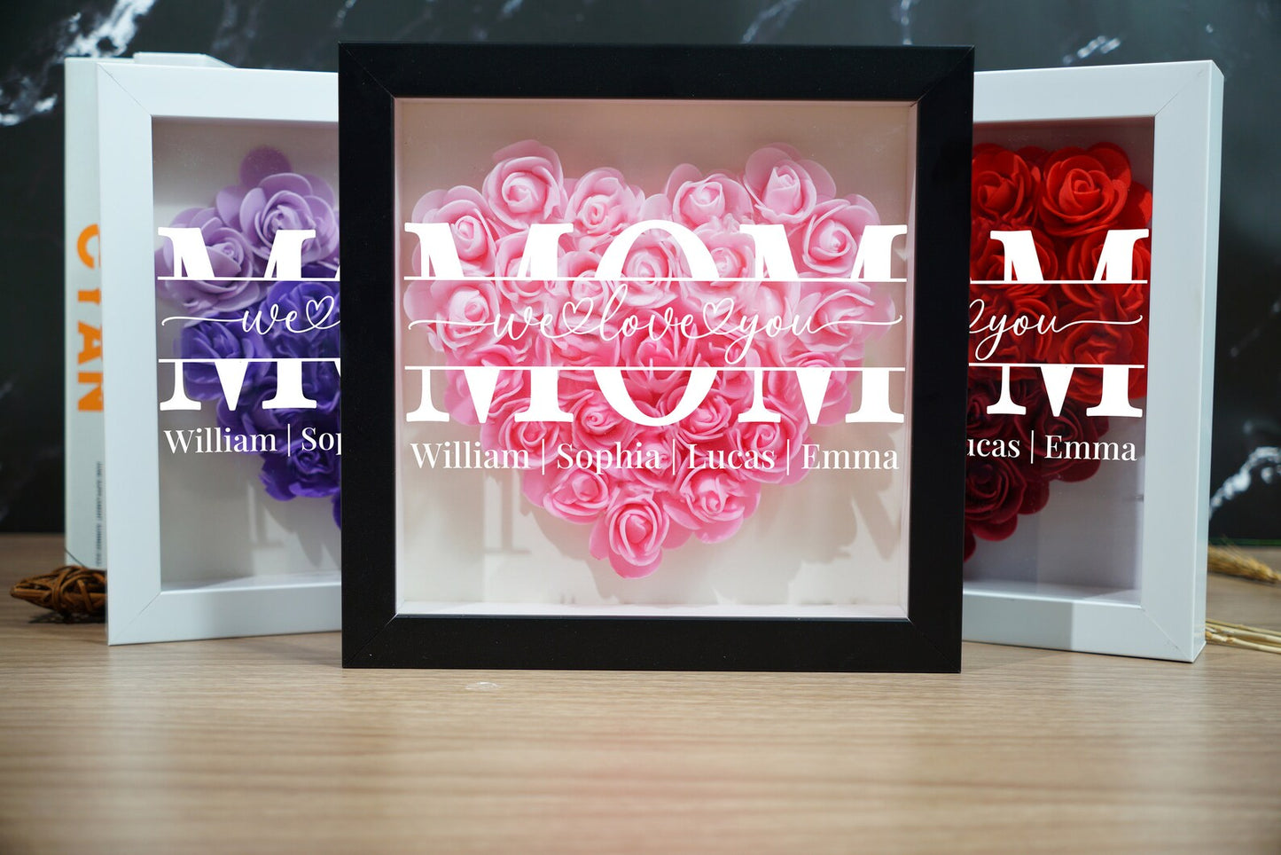 Personalized Flower Heart Shadow Box for Mom