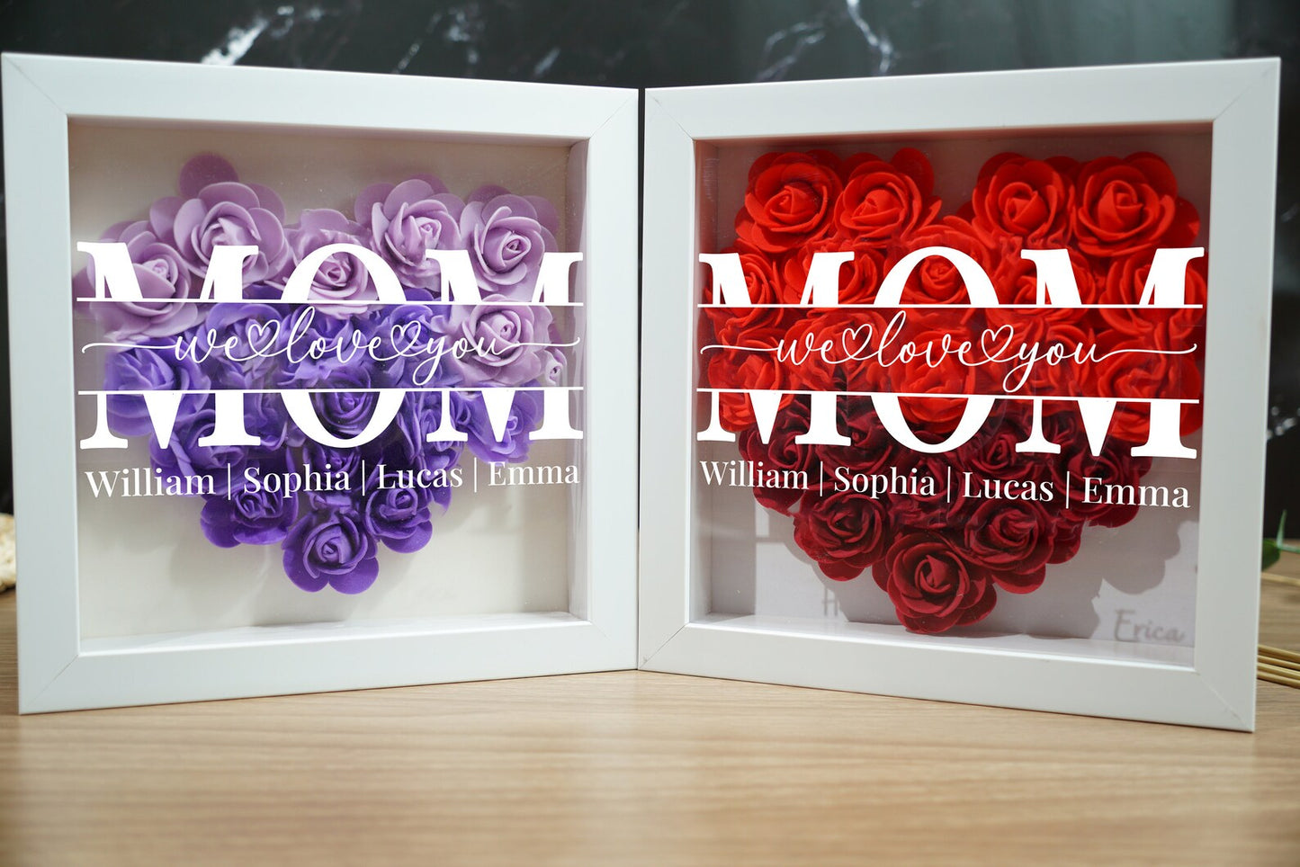 Personalized Flower Heart Shadow Box for Mom