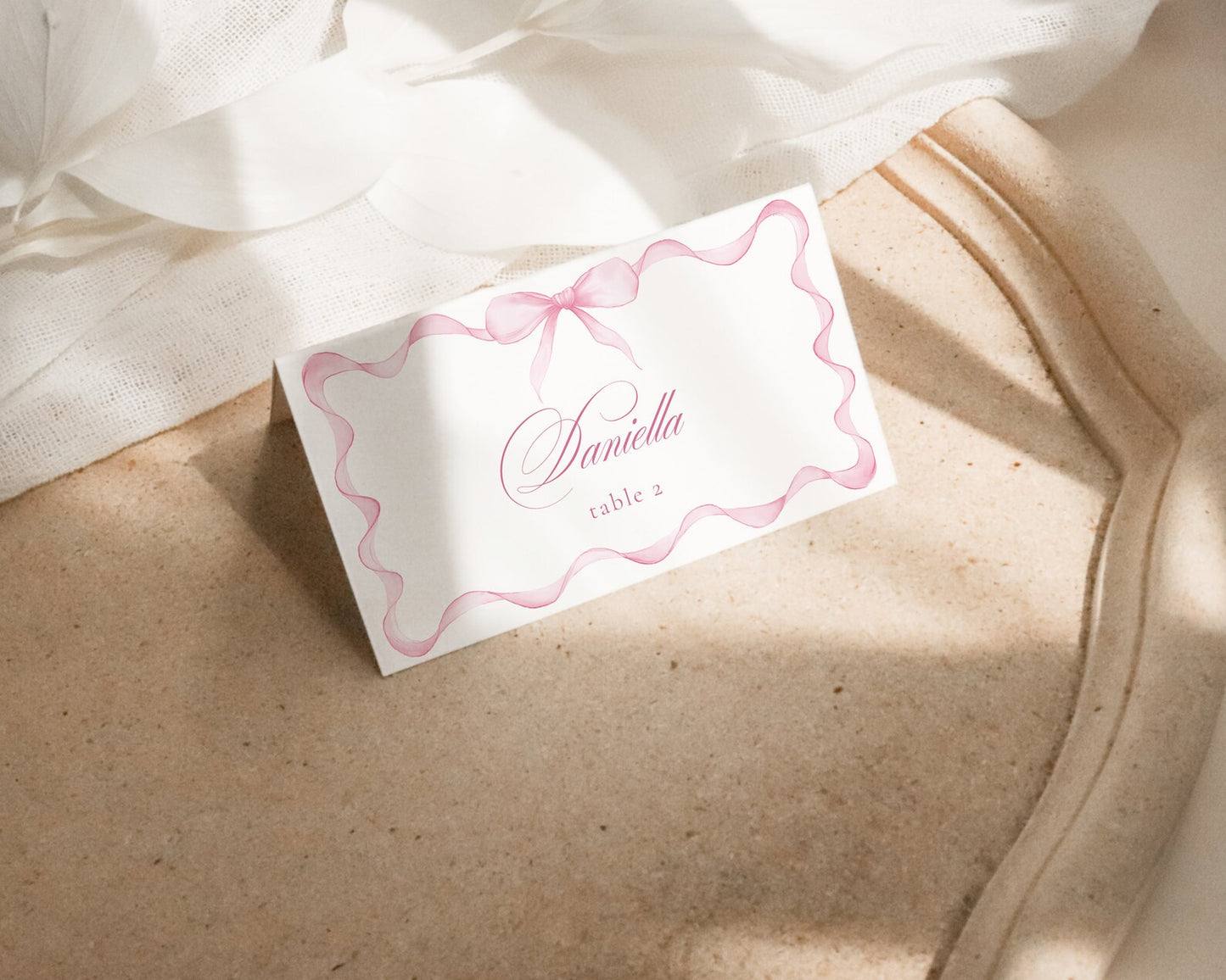 Pink Bow Ribbon Border Place Cards