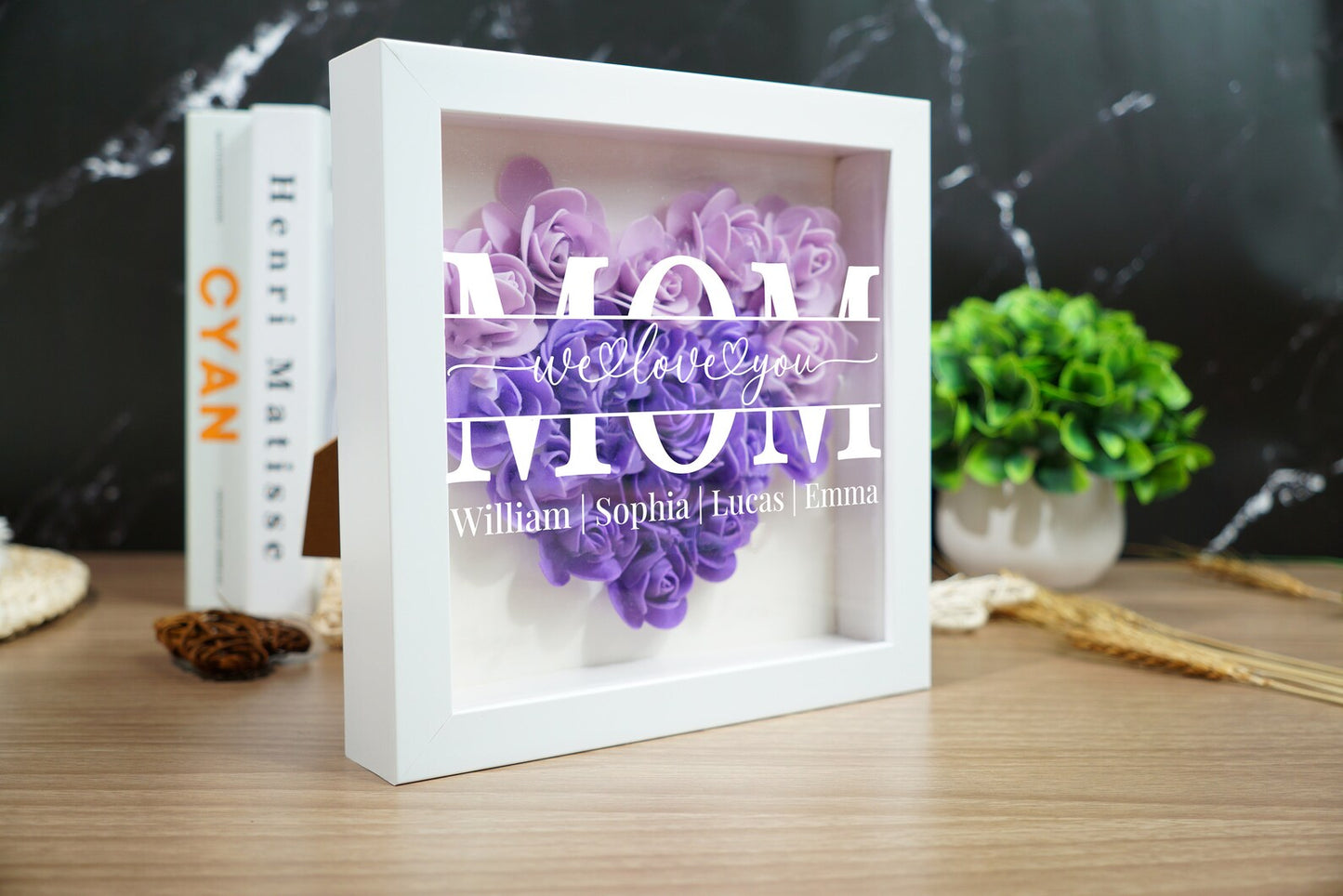 Personalized Flower Heart Shadow Box for Mom