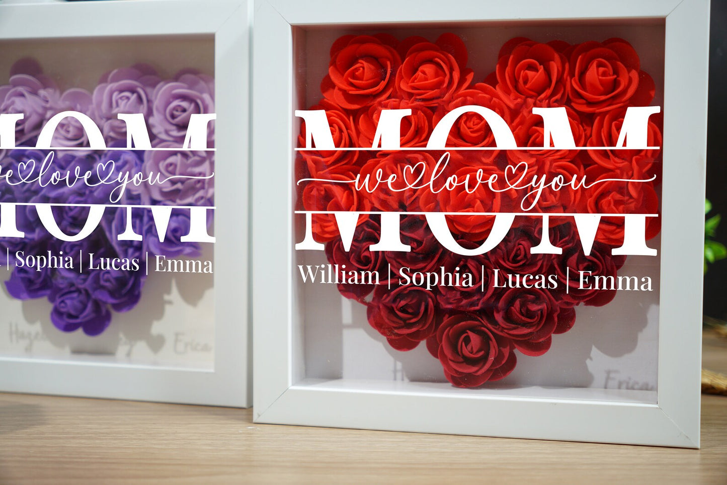 Personalized Flower Heart Shadow Box for Mom