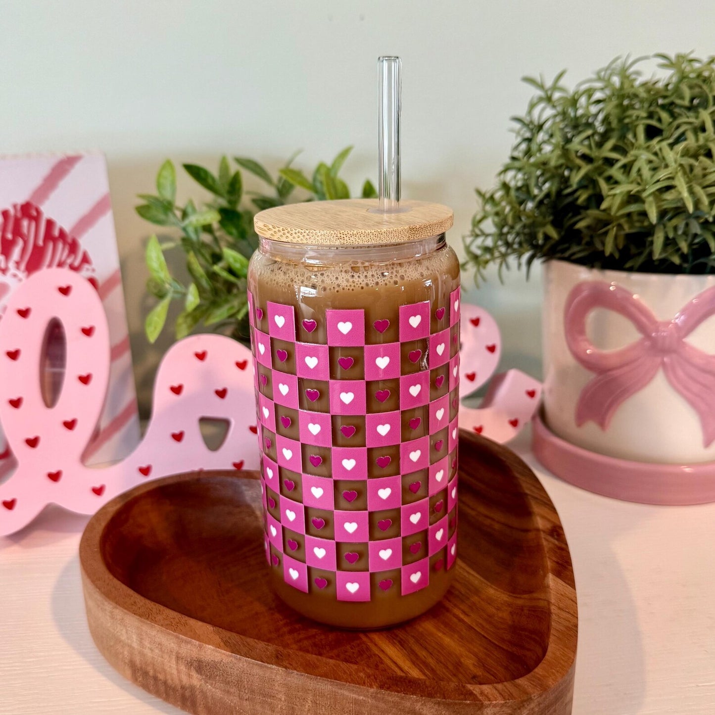 Pink Heart Checkered Cup