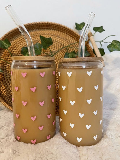 Sweetheart Drinking Glasses with Bamboo Lids and Glass Straw