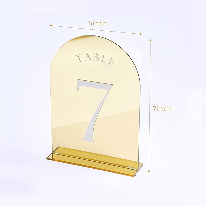 Gold Mirror Arch Wedding Table Numbers with Stands