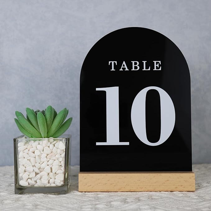 Black Wedding Table Numbers 1-10 with Wooden Stands