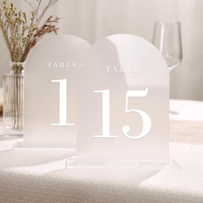 Frosted Arch Wedding Table Numbers with Stands