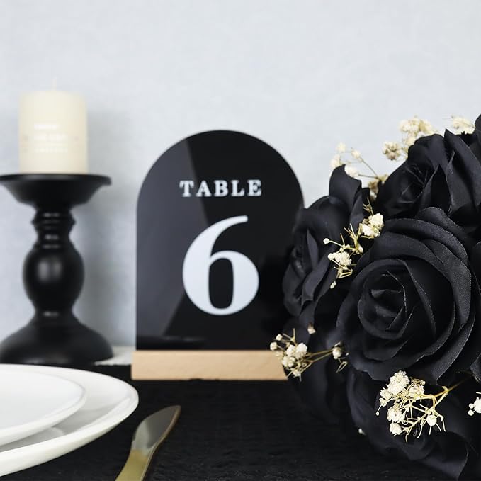 Black Wedding Table Numbers 1-10 with Wooden Stands