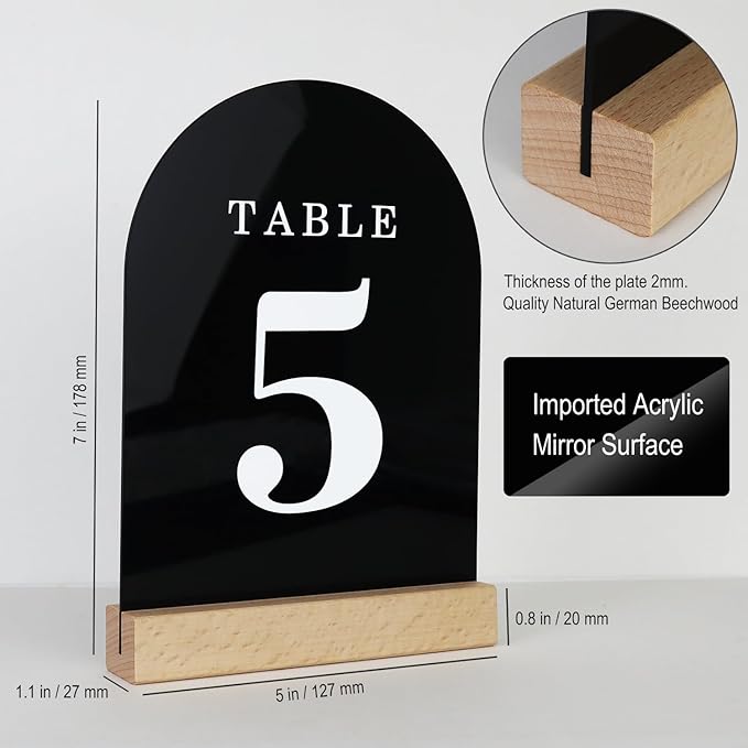 Black Wedding Table Numbers 1-10 with Wooden Stands