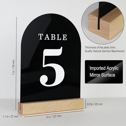 Black Wedding Table Numbers 1-10 with Wooden Stands