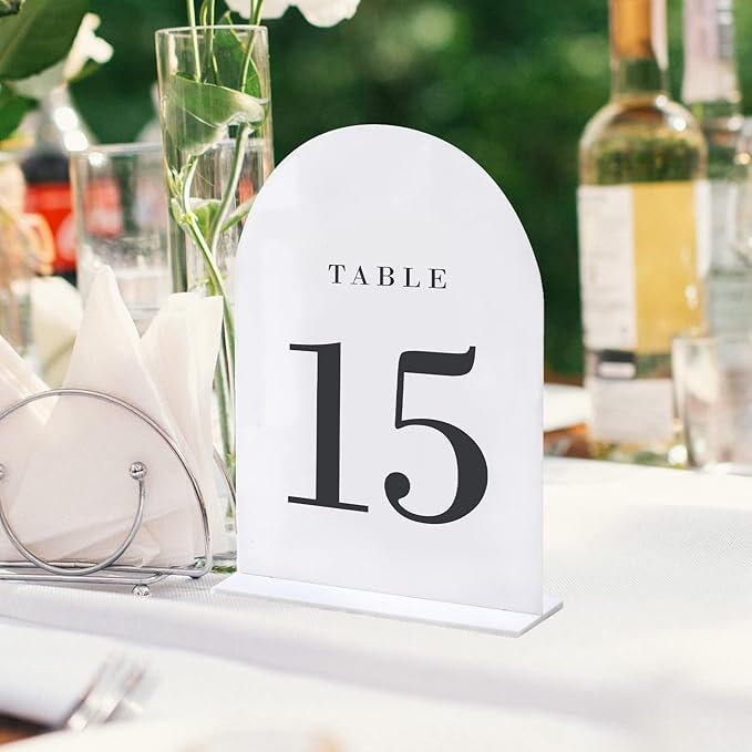 White Arch Wedding Table Numbers with Stands