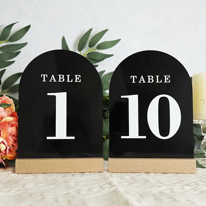 Black Wedding Table Numbers 1-10 with Wooden Stands