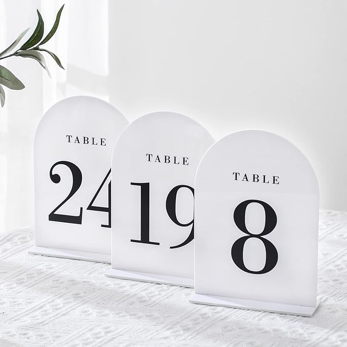 White Arch Wedding Table Numbers with Stands