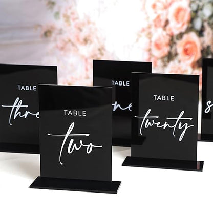 Black Wedding Double Sided Table Numbers with Stands