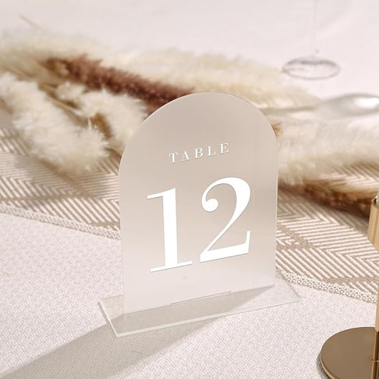 Frosted Arch Wedding Table Numbers with Stands