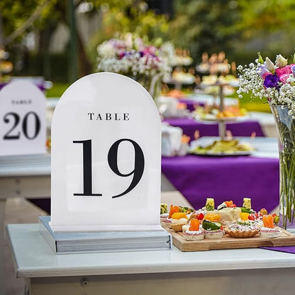 White Arch Wedding Table Numbers with Stands