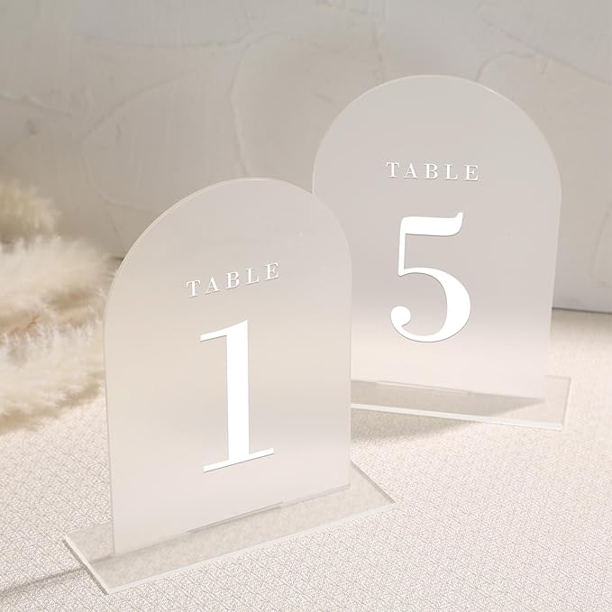 Frosted Arch Wedding Table Numbers with Stands