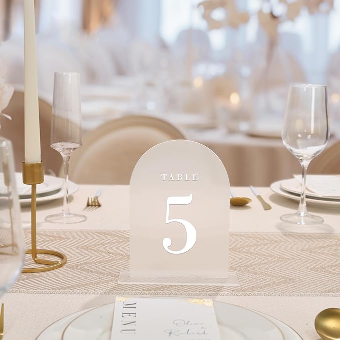 Frosted Arch Wedding Table Numbers with Stands