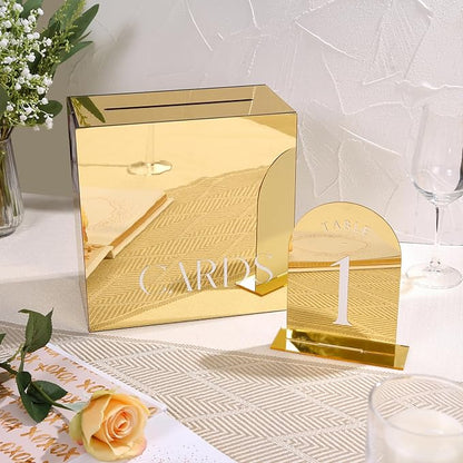 Gold Mirror Arch Wedding Table Numbers with Stands