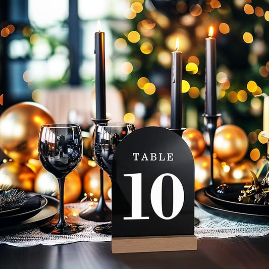 Black Wedding Table Numbers 1-10 with Wooden Stands