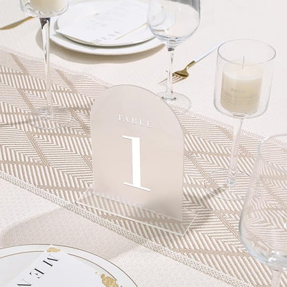 Frosted Arch Wedding Table Numbers with Stands