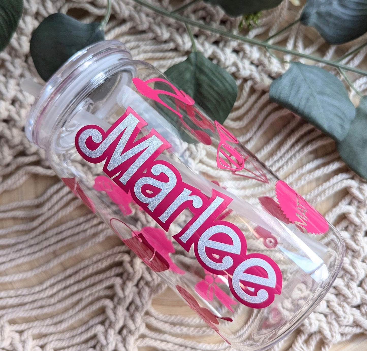 Barbie theme 16oz glass cup