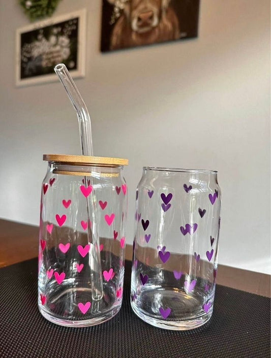 Sweetheart Drinking Glasses with Bamboo Lids and Glass Straw