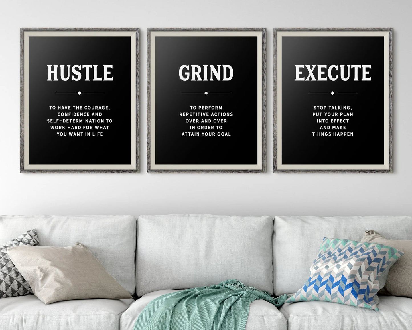 Hustle Grind Execute Office Wall Decor