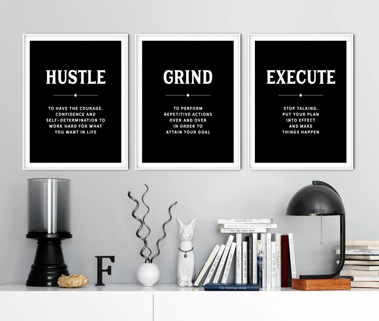 Hustle Grind Execute Office Wall Decor