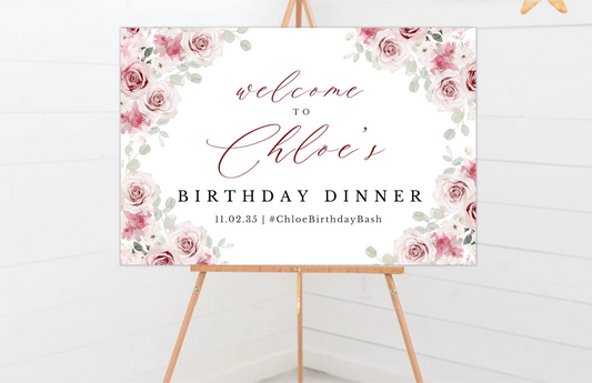 Blush Pink Floral Birthday Party Welcome Sign