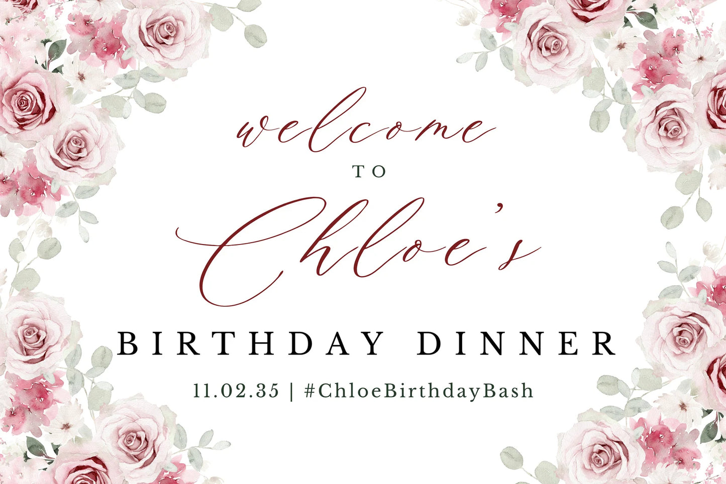 Blush Pink Floral Birthday Party Welcome Sign