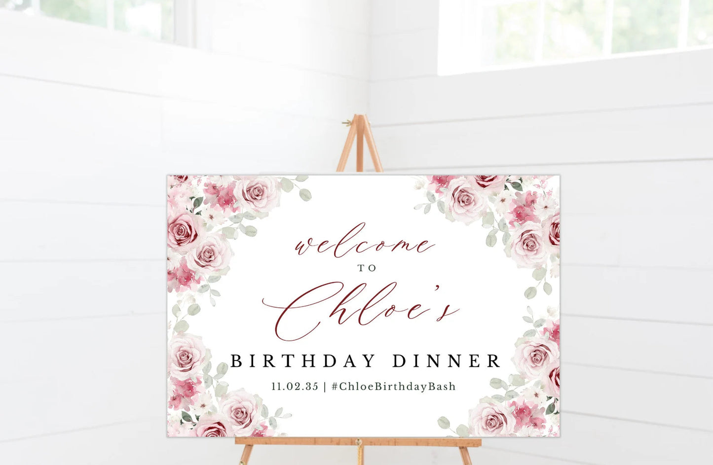 Blush Pink Floral Birthday Party Welcome Sign