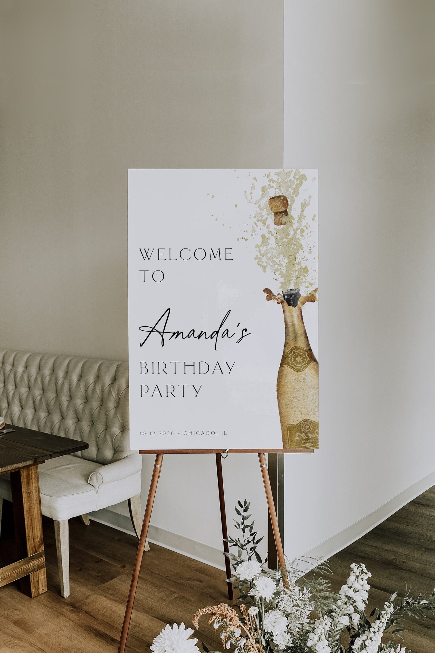 Champagne Birthday Welcome Sign