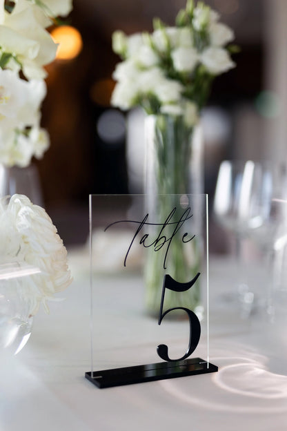 Clear Acrylic Table Numbers with Black Stands