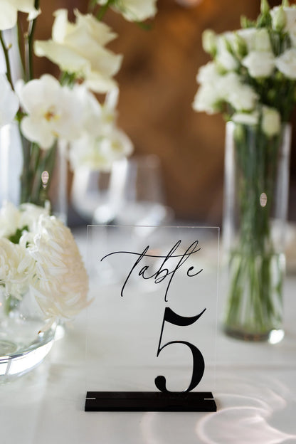 Clear Acrylic Table Numbers with Black Stands