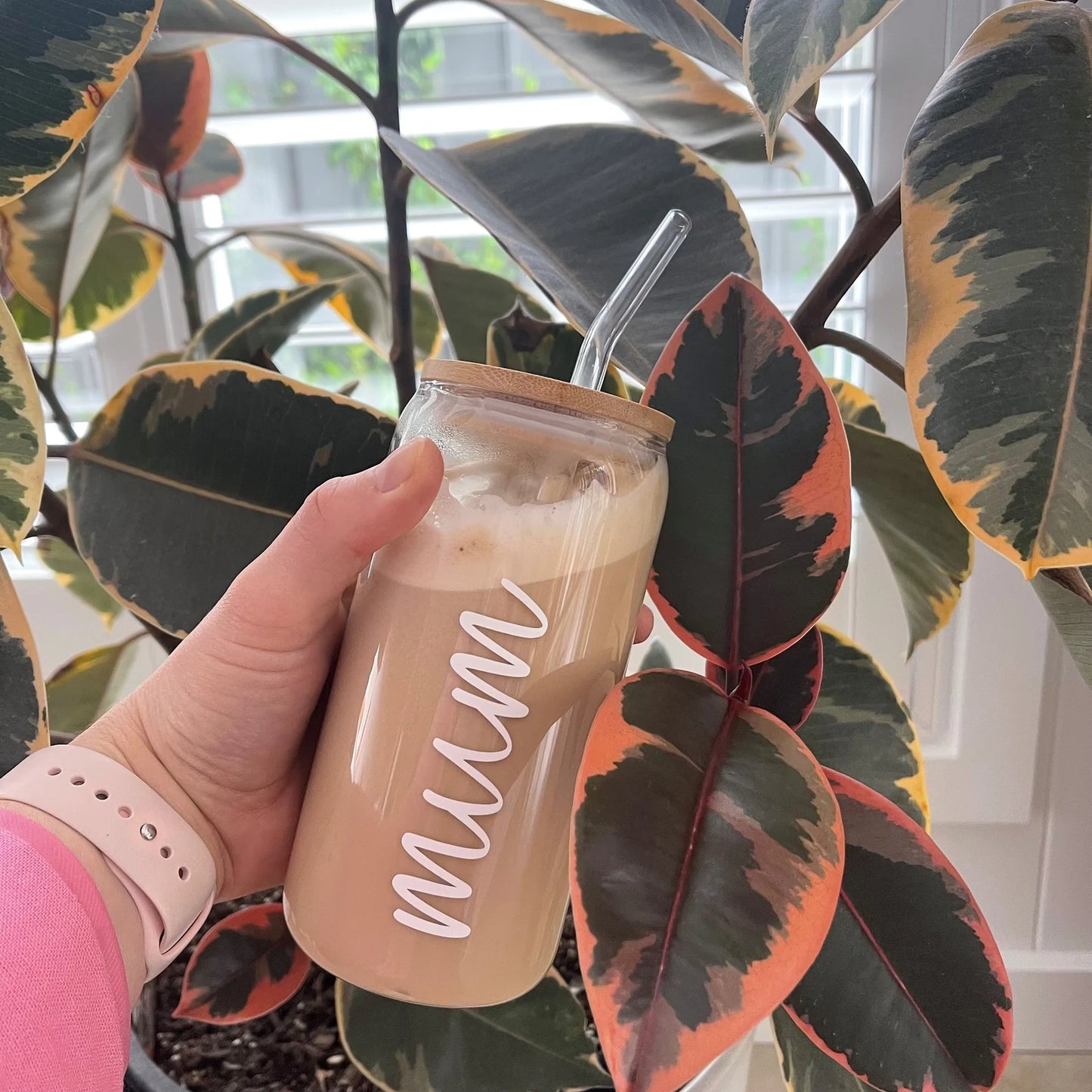 Personalised iced coffee cup with lid and straw