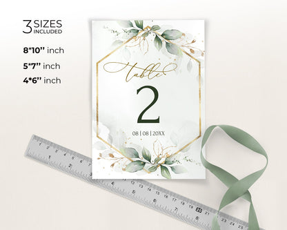 Greenery Gold Wedding Table Numbers