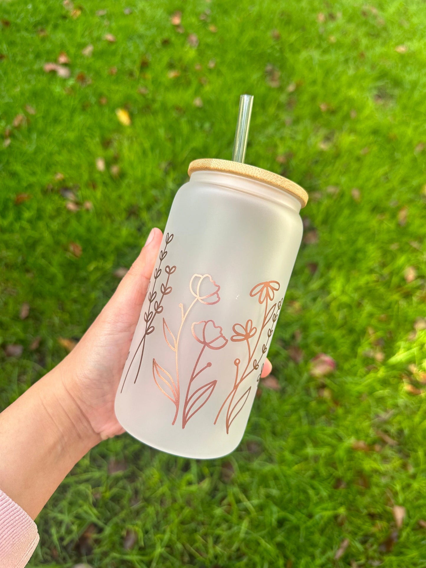 wildflowers ice coffee glass cup