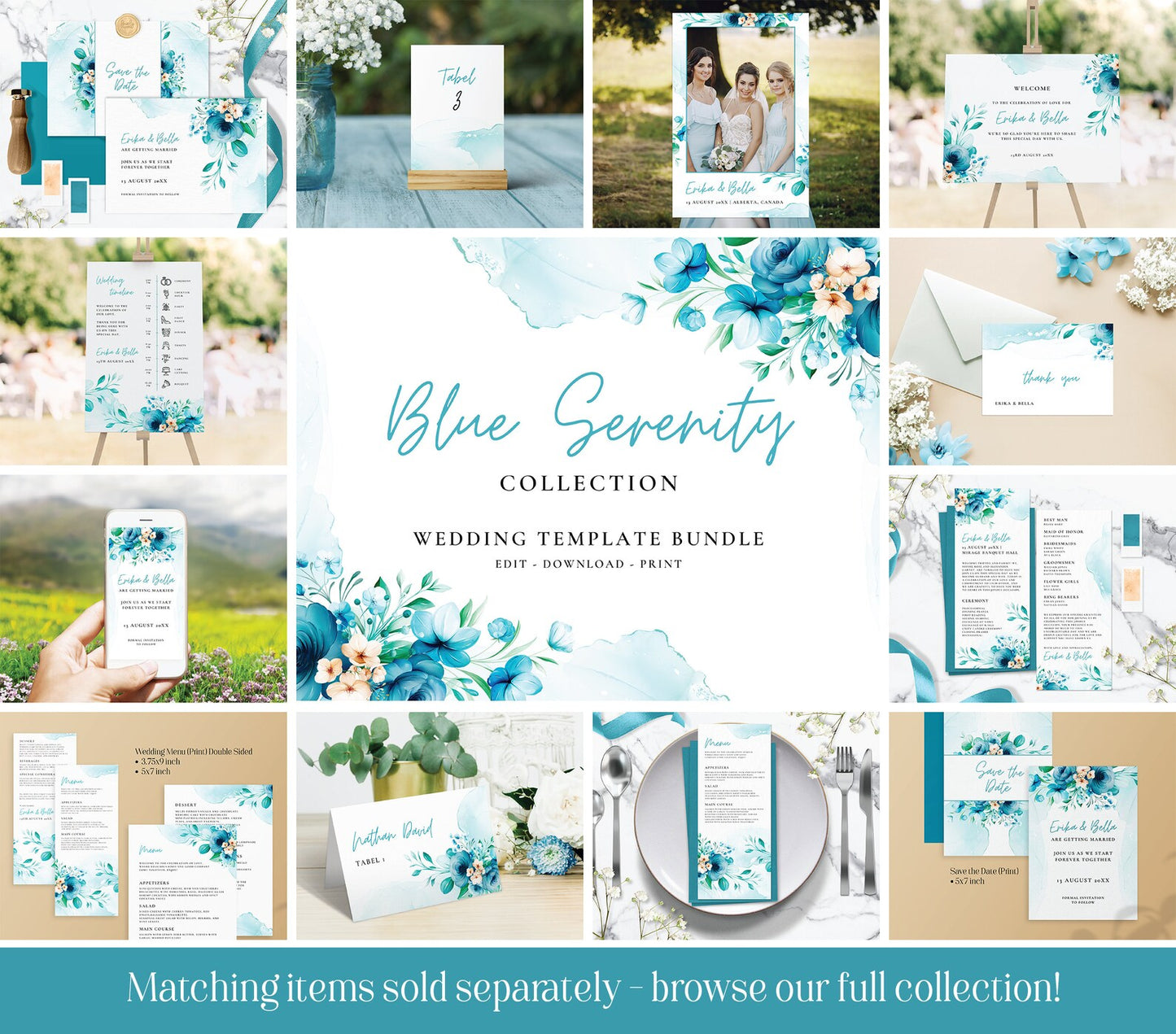 Blue serenity place cards