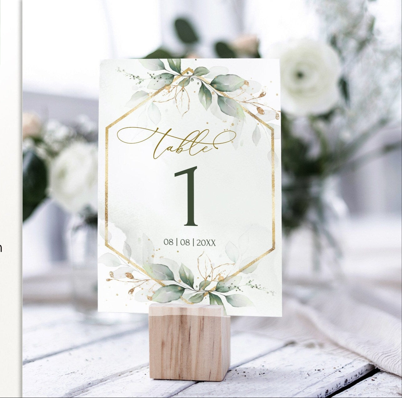 Greenery Gold Wedding Table Numbers