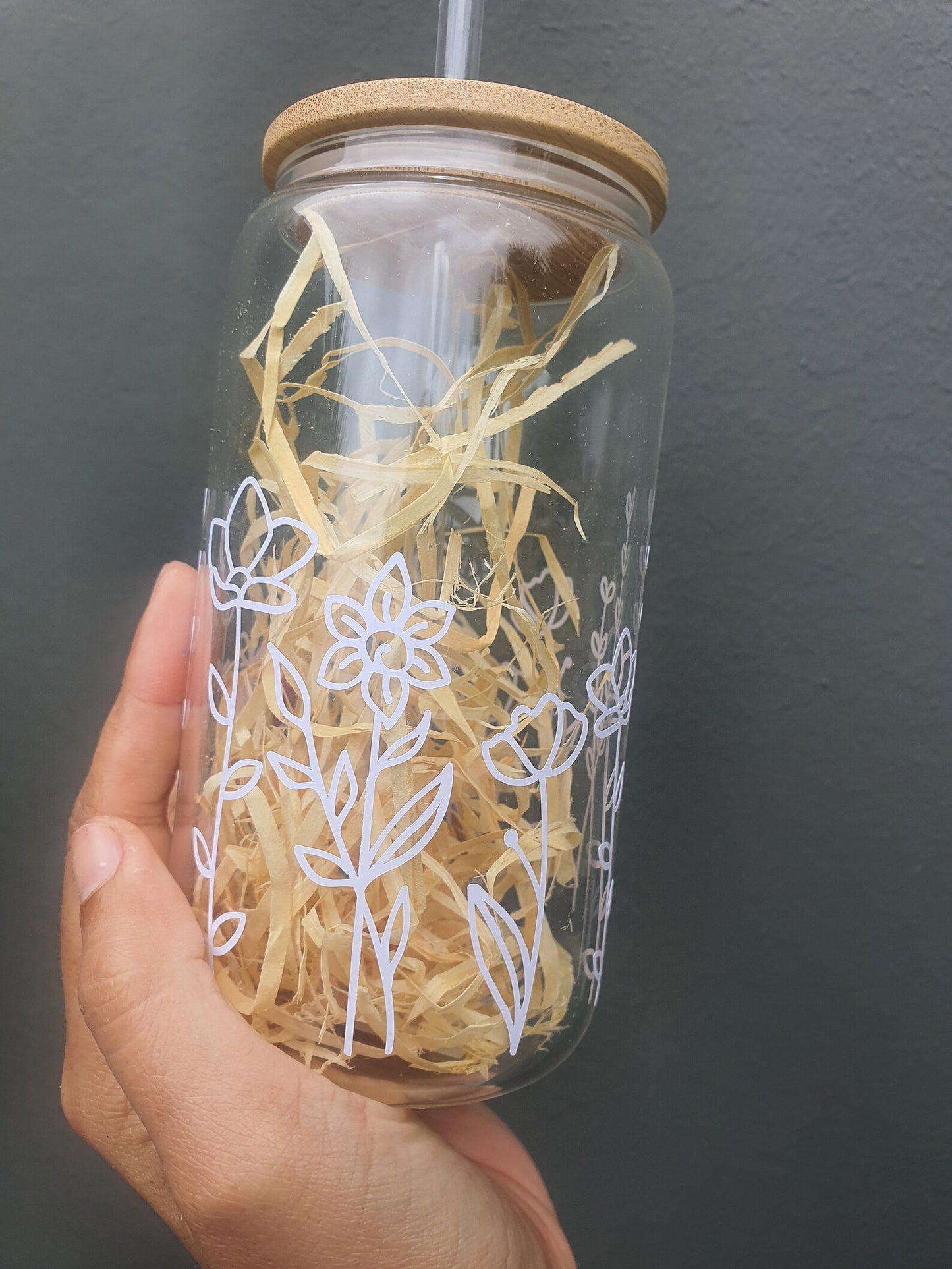 wildflowers ice coffee glass cup