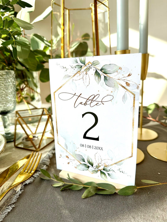 Greenery Gold Wedding Table Numbers