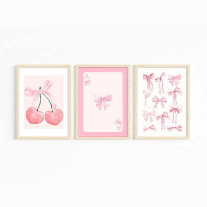 Trendy Pink Bows Wall Art Set of 3