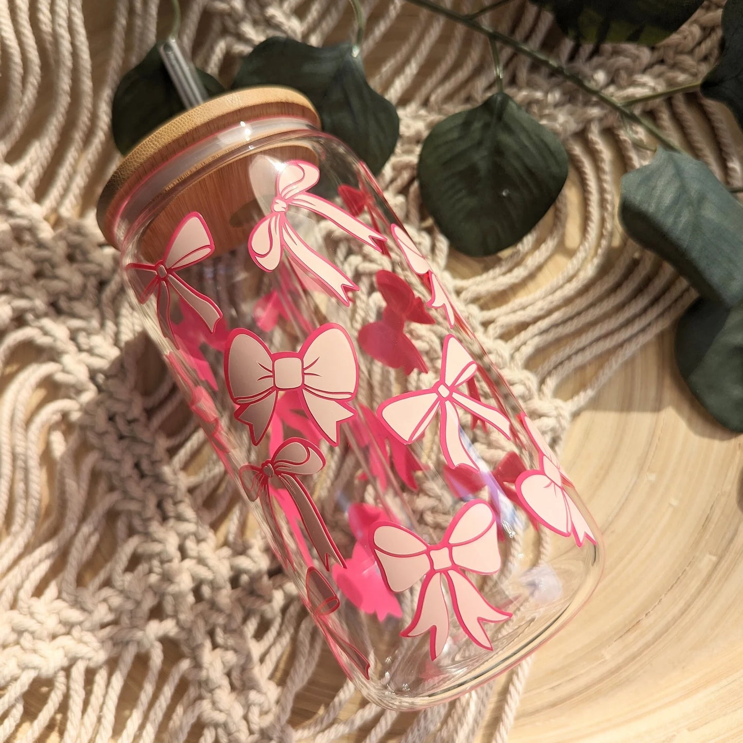 Pretty Pink Bows 16oz glass can