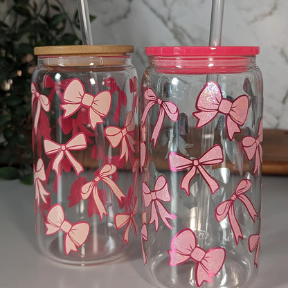 Pretty Pink Bows 16oz glass can