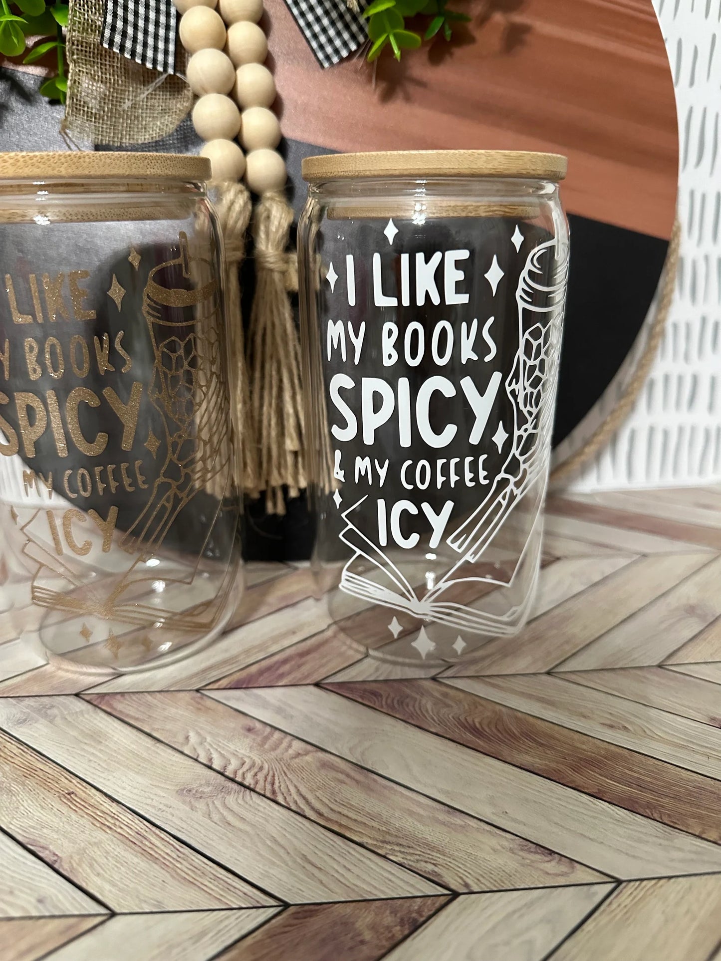 Books Spicy and Coffee Icy Glass