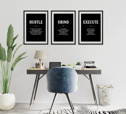 Hustle Grind Execute Office Wall Decor