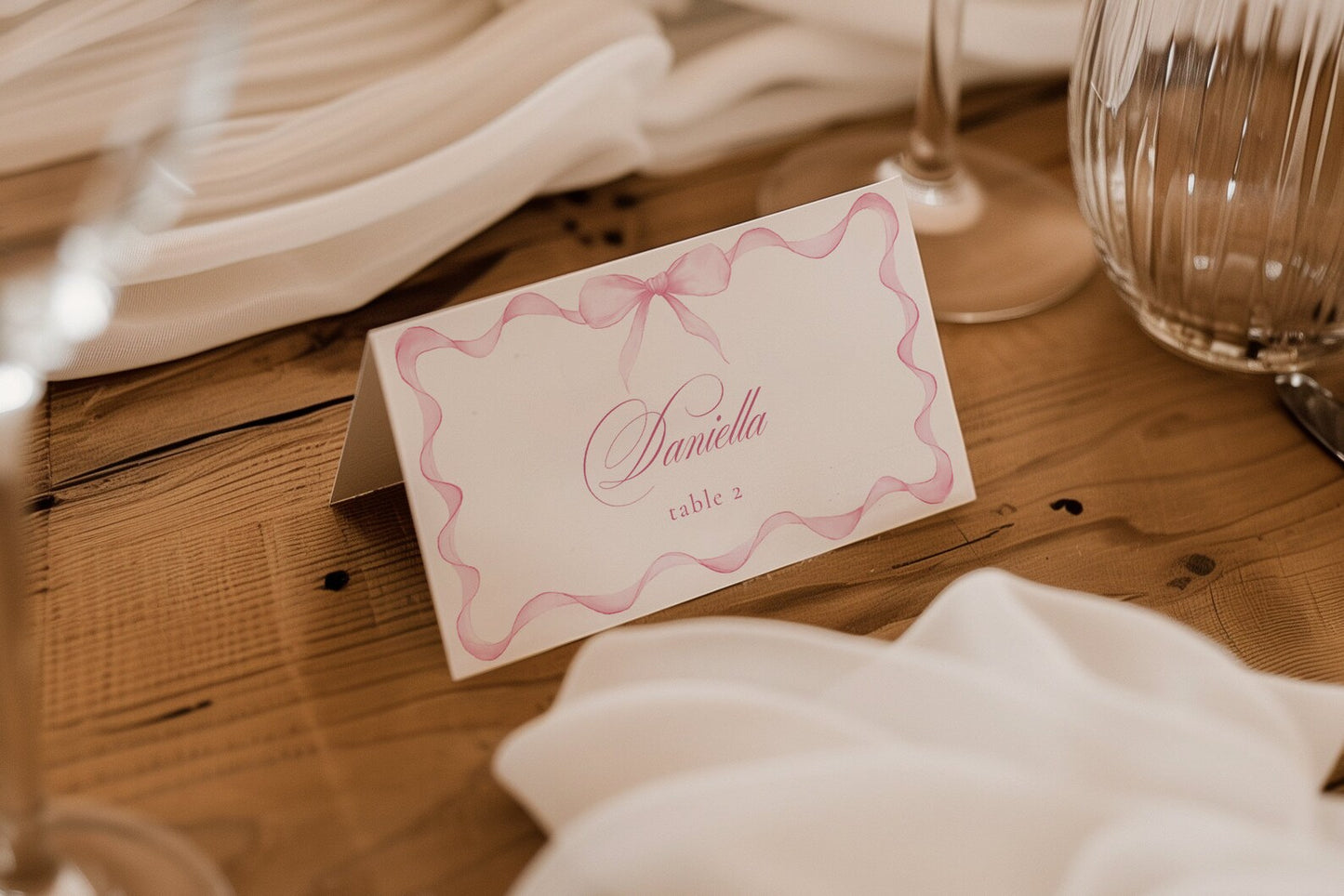 Pink Bow Ribbon Border Place Cards