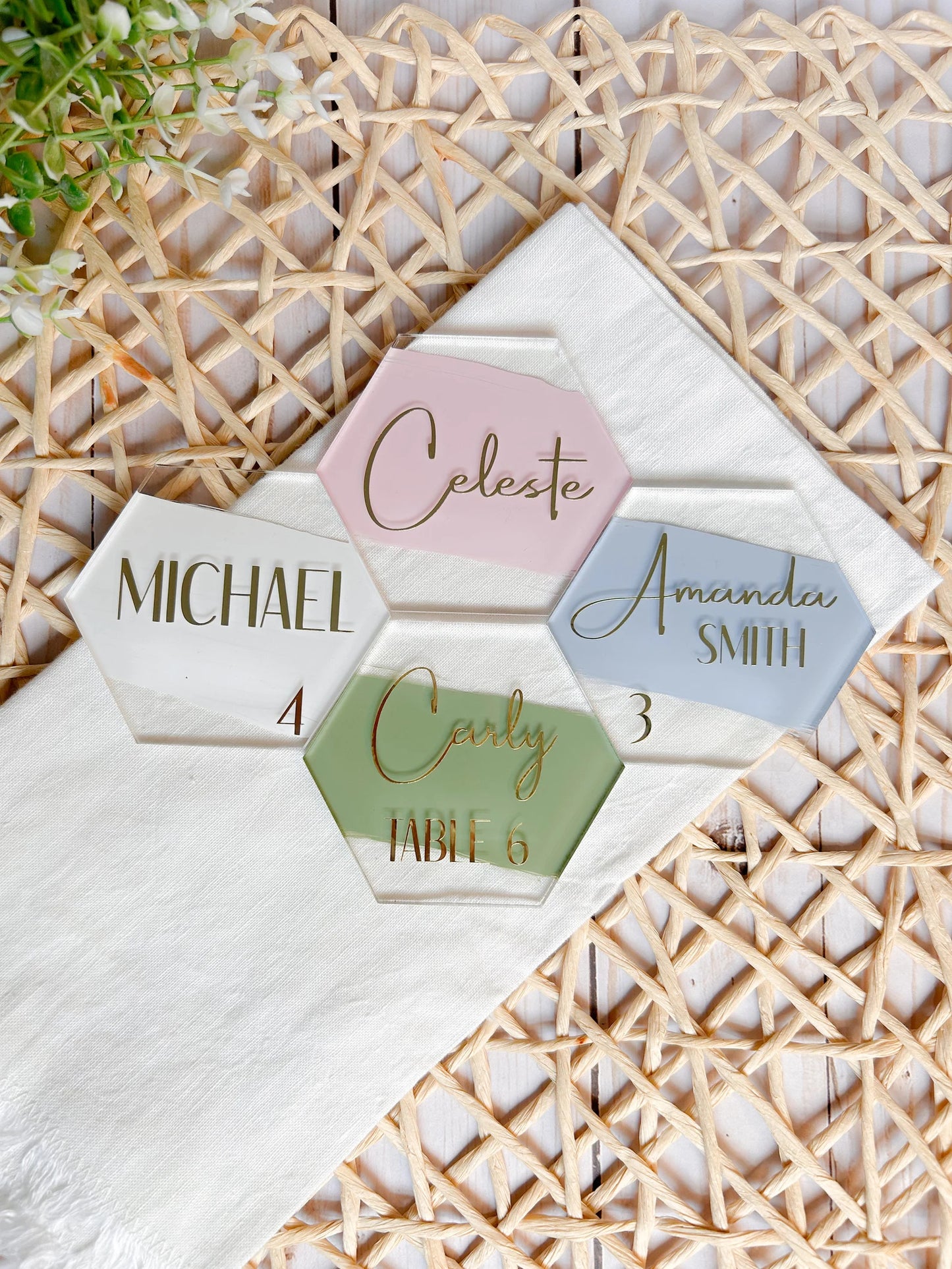 Set of Hexagon Acrylic Place Cards
